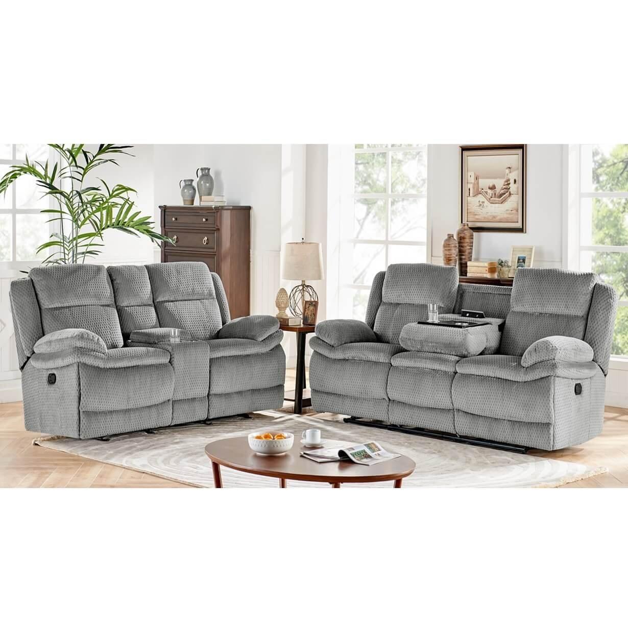 Rent to Own H317 2Piece Smokey Reclining Sofa & Reclining Console